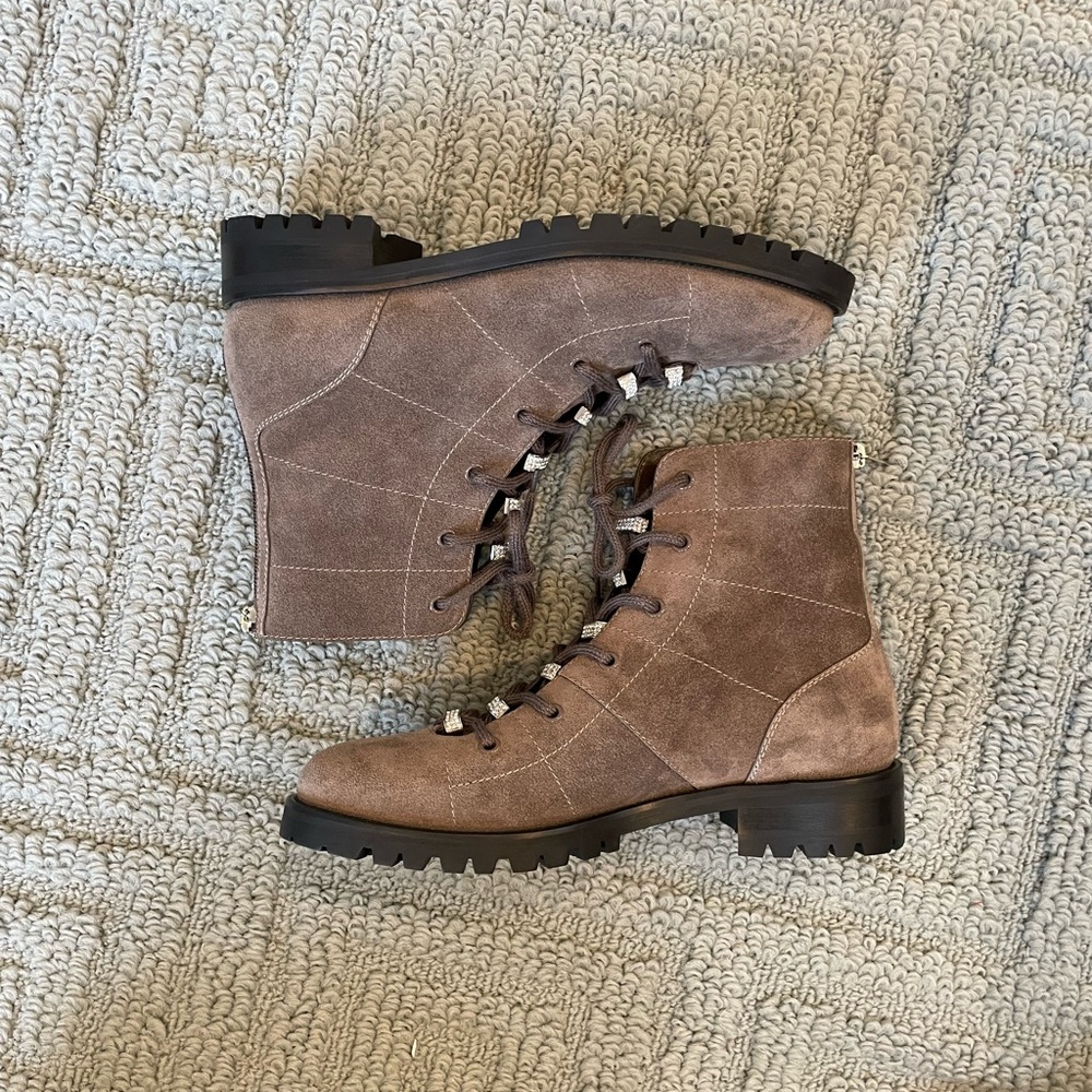 Brand New Jimmy Choo Bren Flat Mink Silver Combat Boots 40 Crystal - Picture 4 of 10
